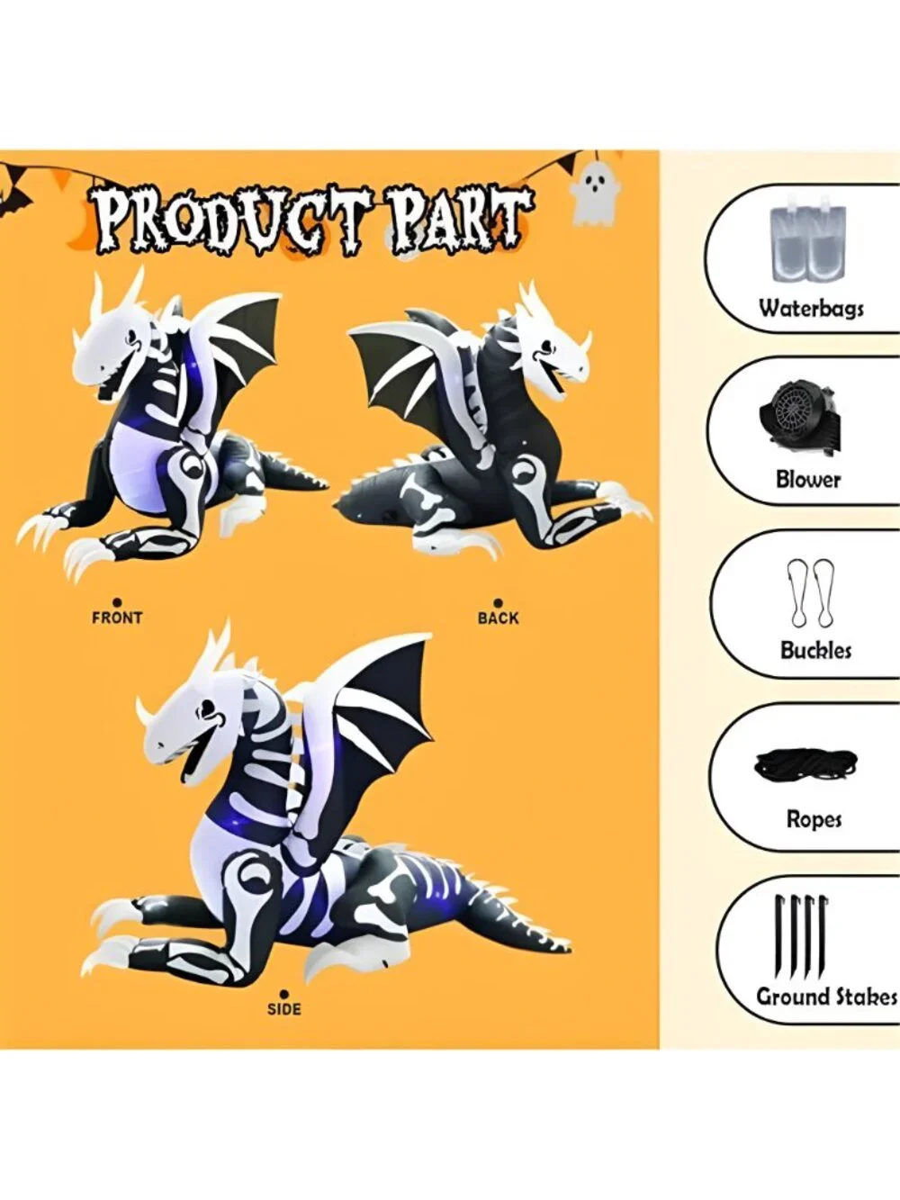 8FT Length Halloween Inflatable Dragon Skeleton Outdoor Decoration